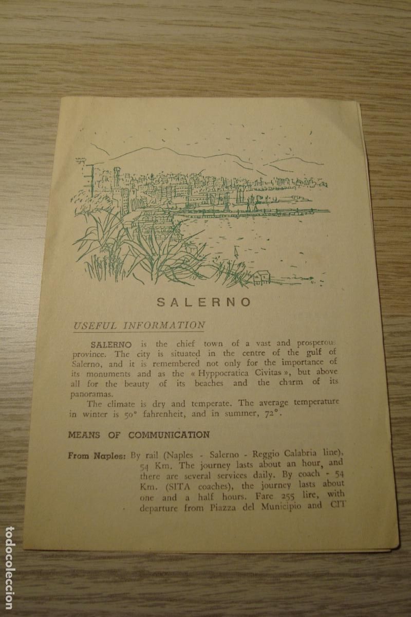 Brochures de tourisme: ANTIGUO DIPTICO TURISMO SALERNO. ENTE PROVINCIALE PER IL TURISMO. ITALIA