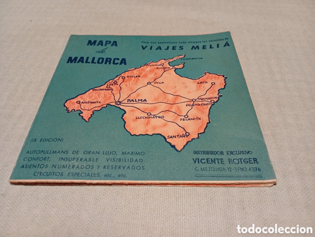 Travel Brochures: Mapa de Mallorca, viajes Meli&aacute;,distribuidor exclusivo Vicente Rotger 1958