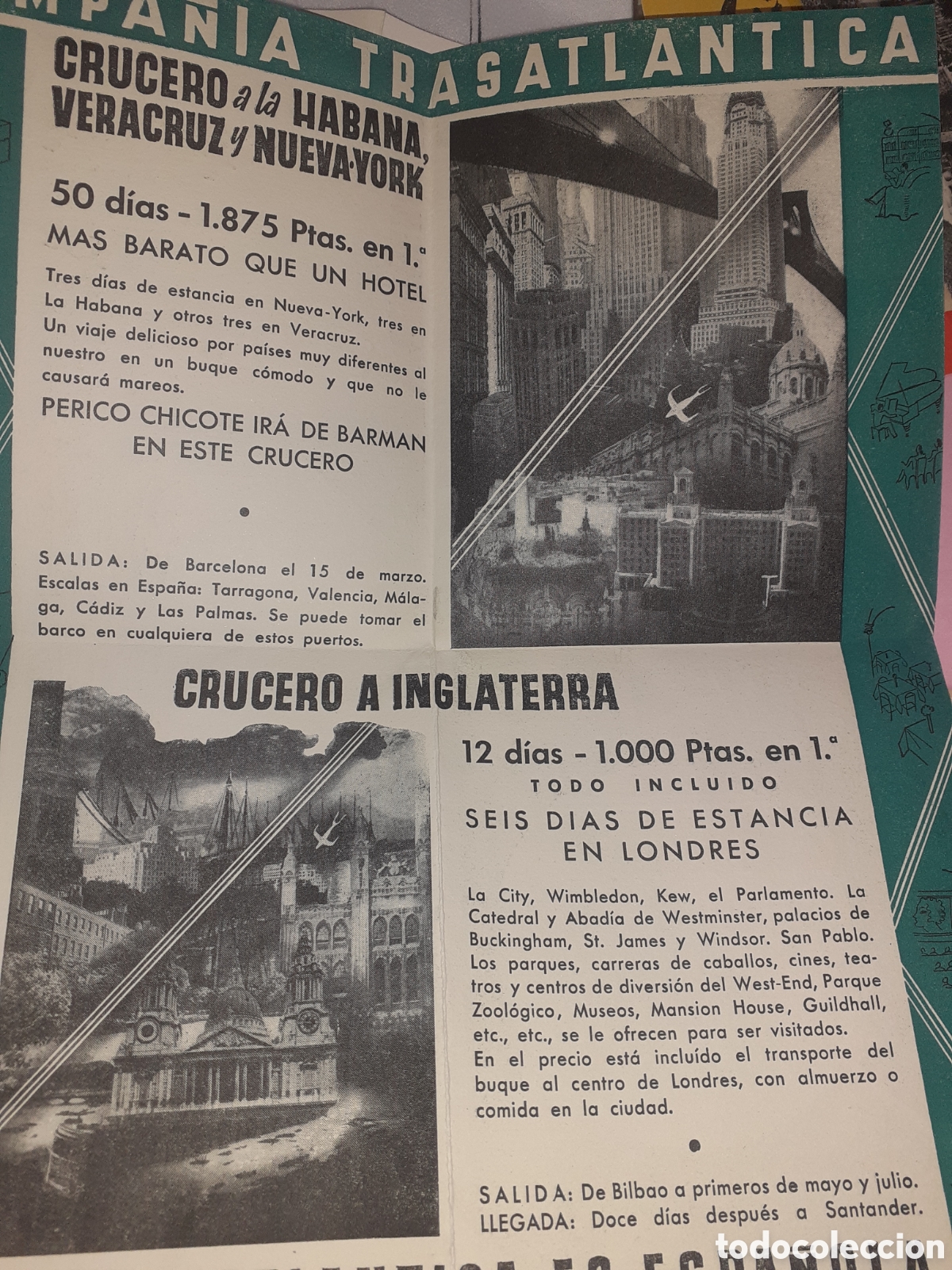 Brochures de tourisme: MUY ANTIGUO FOLLETO PUBLICITARIO CRUCEROS DE LA TRASATLANTICA. HACIA 1930. ANUNCIAN PRESENCIA BARMAN