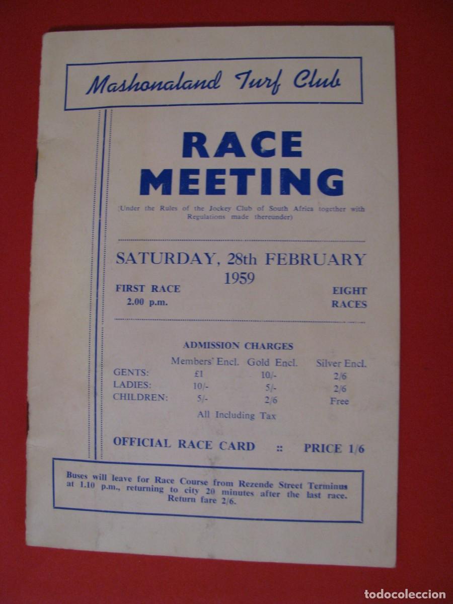 Travel Brochures: FOLLETO TURISTICO. MASHONALAND TURF CLUB. CARRERAS DE CABALLOS. RODESIA. 1959.