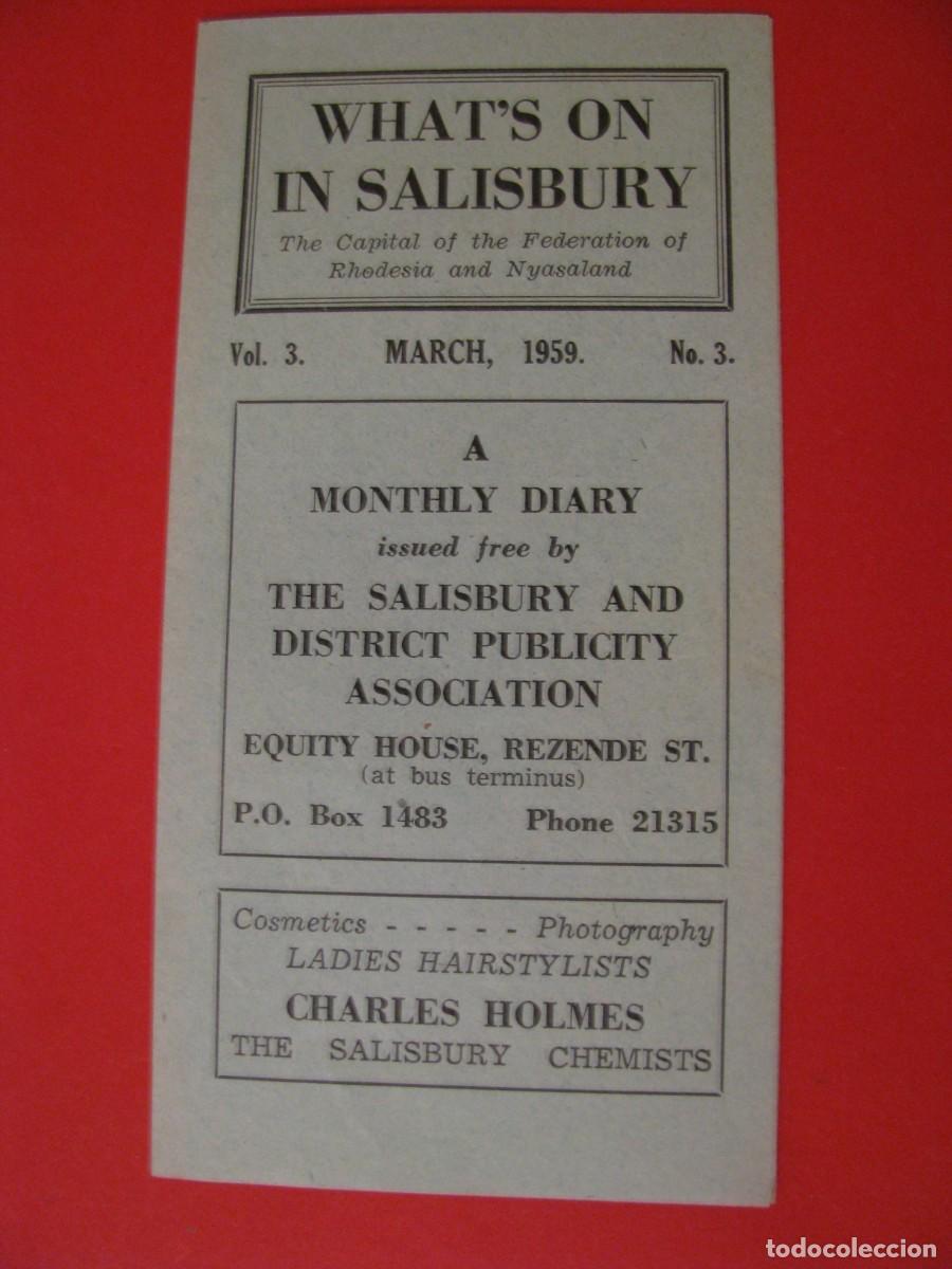 Travel Brochures: FOLLETO TURISTICO. CIUDAD SALISBURY, RODESIA. EVENTOS, CINES, HOTELES. MARZO 1959.