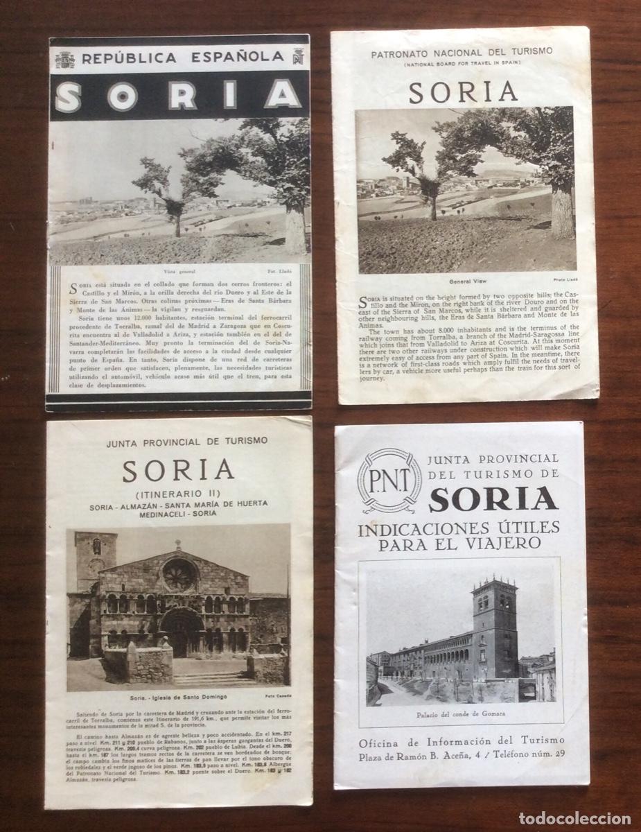 Folhetos de turismo: 4 FOLLETOS PUBLICITARIOS PNT P.N.T. PATRONATO NACIONAL DE TURISMO REPUBLICA ESPA&Ntilde;OLA SORIA