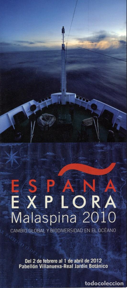 Folhetos de turismo: Folleto desplegable. Espa&ntilde;a Explora. Malaspina 2010. Jard&iacute;n Bot&aacute;nico. Madrid. 2012.