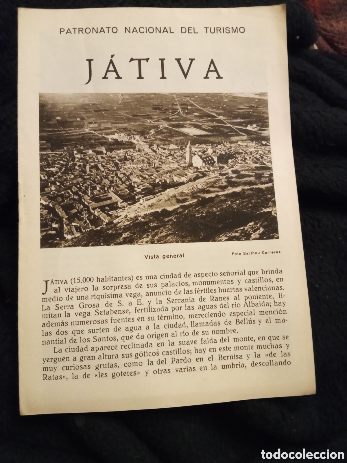 Folhetos de turismo: J&aacute;tiva, Patronato Nacional de Turismo d&eacute;cada de 1930, tiene 8 p&aacute;ginas.