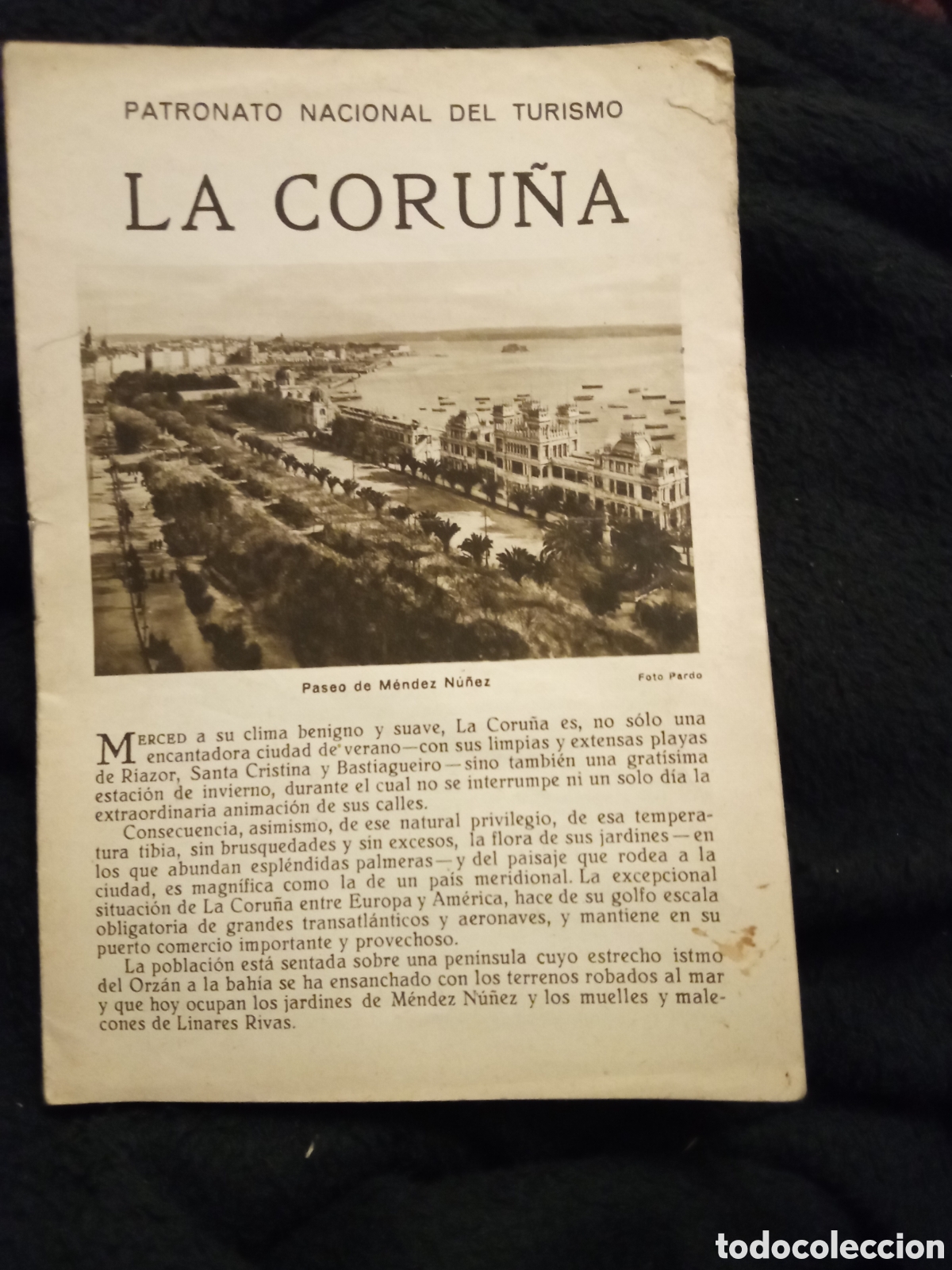 Folhetos de turismo: La Coru&ntilde;a, Patronato Nacional de Turismo d&eacute;cada de 1930, tiene 8 p&aacute;ginas.