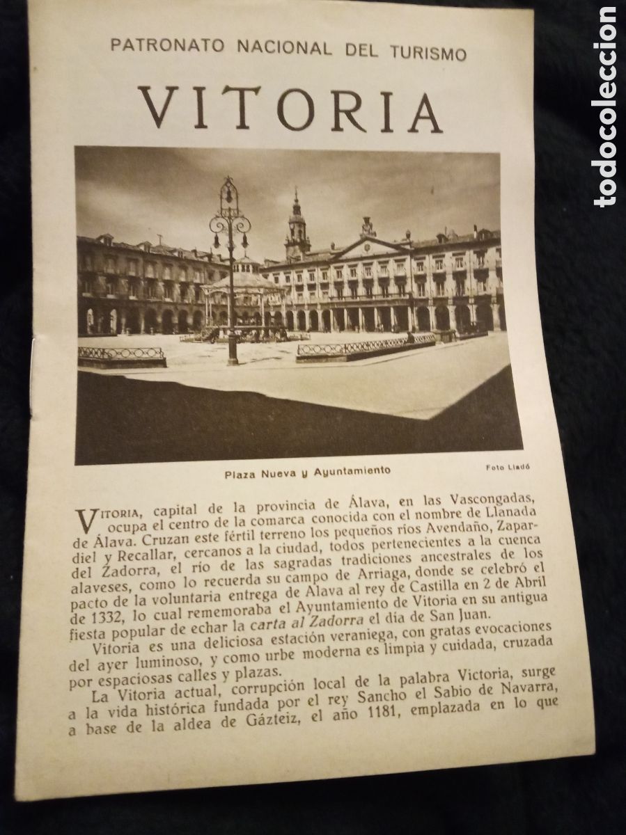 Folhetos de turismo: Vitoria, Patronato Nacional de Turismo d&eacute;cada de 1930, tiene 8 p&aacute;ginas.
