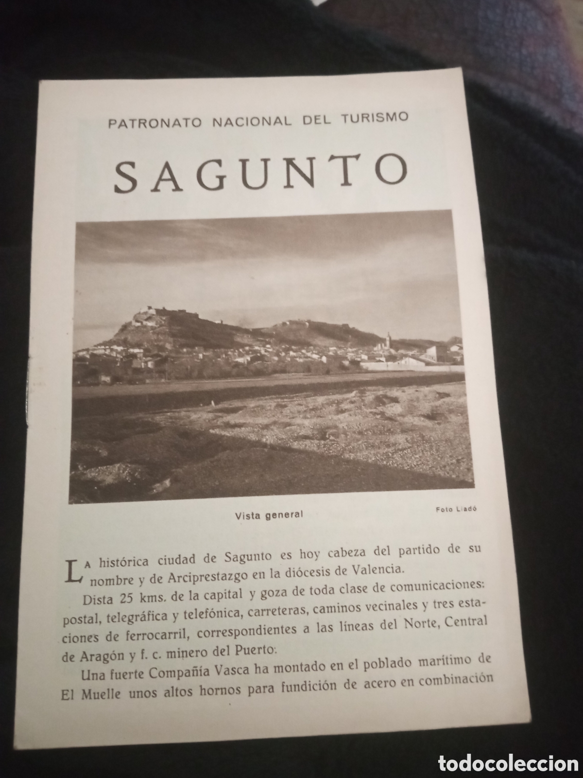 Folhetos de turismo: Sagunto, Patronato Nacional de Turismo d&eacute;cada de 1930, tiene 8 p&aacute;ginas.