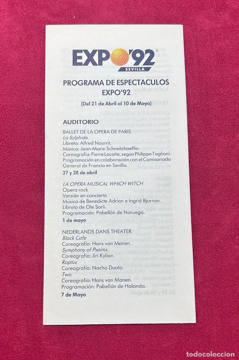 Folletos de turismo: EXPO92 PROGRAMA DE EXPECTACULOS - Foto 1