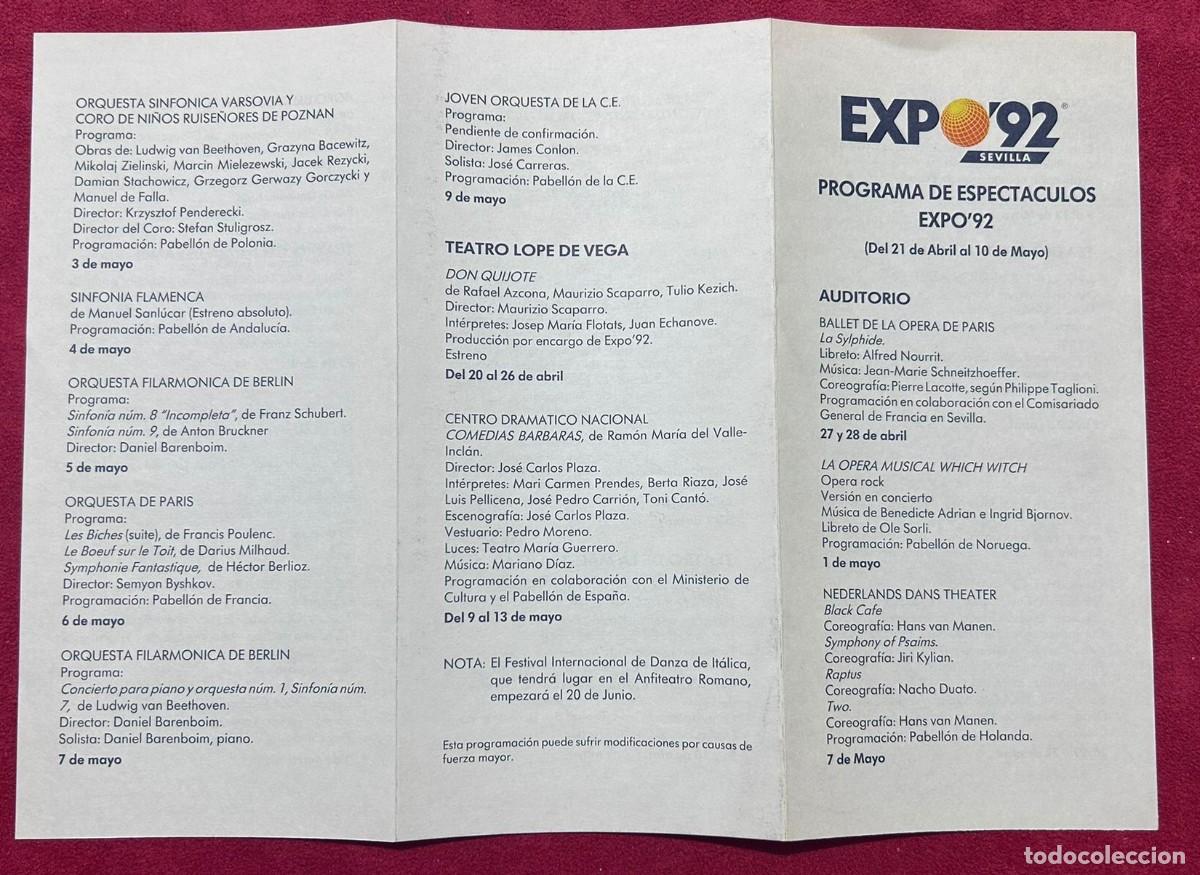 Folletos de turismo: EXPO92 PROGRAMA DE EXPECTACULOS - Foto 2