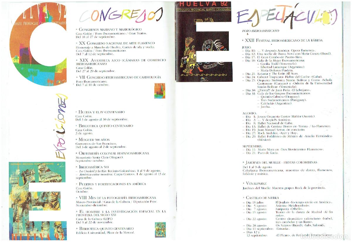 Folletos de turismo: HUELVA. CAPITAL DEL QUINTO CENTENARIO. PROGRAMA&acute;92, RF.ST/C17 - Foto 2