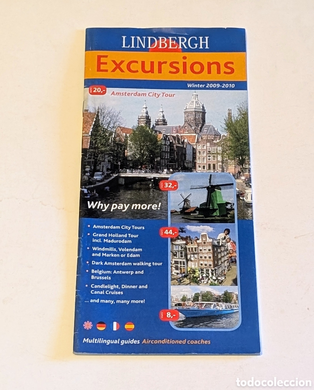 Folhetos de turismo: Folleto publicitario Excursiones Lindbergh. Amsterdam. Holanda. 2009/2010