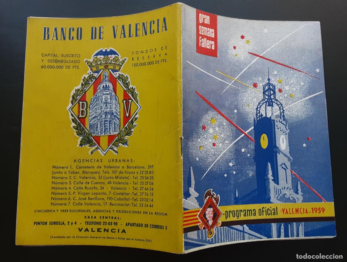 Folletos de turismo: GRAN SEMANA FALLERA VALENCIA A&Ntilde;O 1959, PROGRAMA OFICIAL DE FESTEJOS.