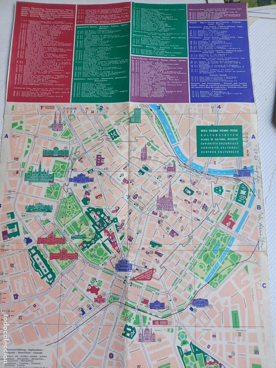 Folletos de turismo: Viena, Austria. Mapa tur&iacute;stico antiguo