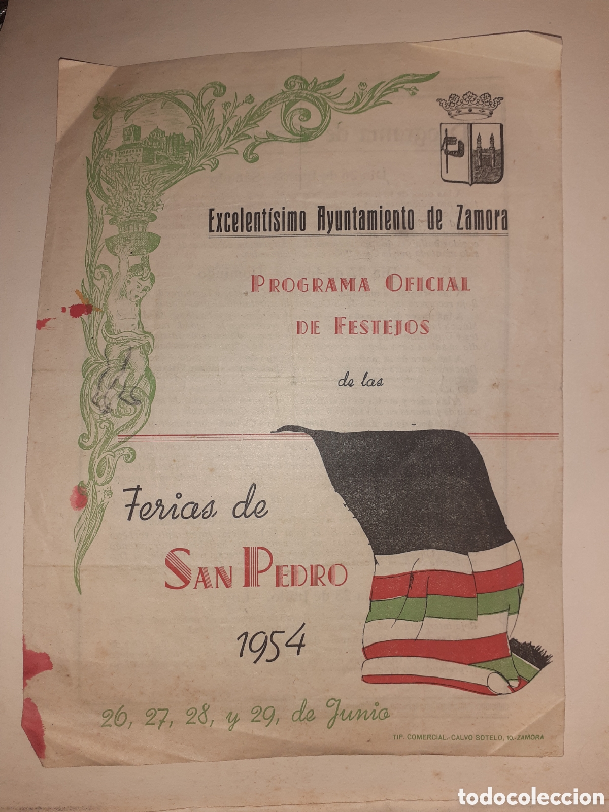 Folletos de turismo: DIPTICO FERIAS Y FIESTAS DE SAN PEDRO. ZAMORA. 1954. MUY RARO