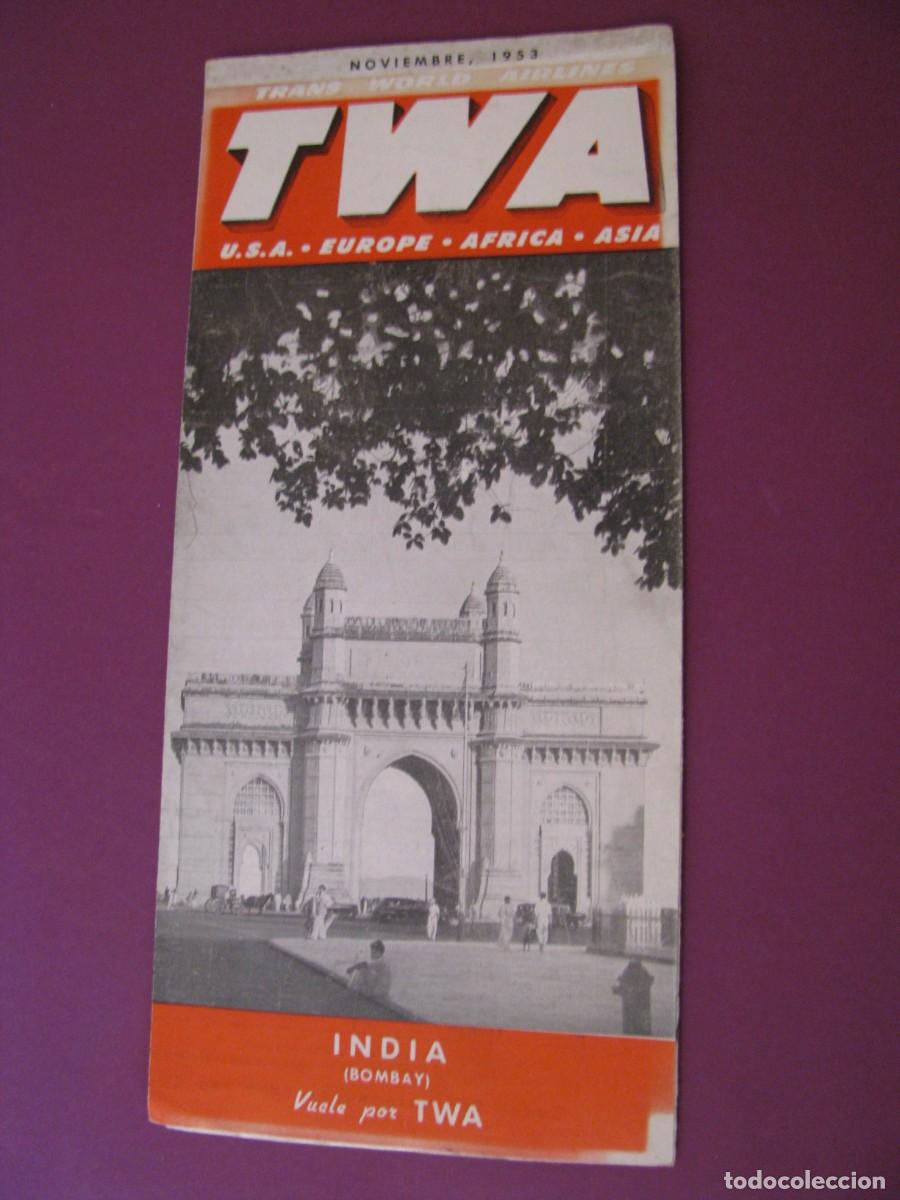 Folletos de turismo: FOLLETO DE TURISMO DEL A&Ntilde;O 1953. VUELA POR TWA. INDIA. U.S.A, AFRICA, ASIA