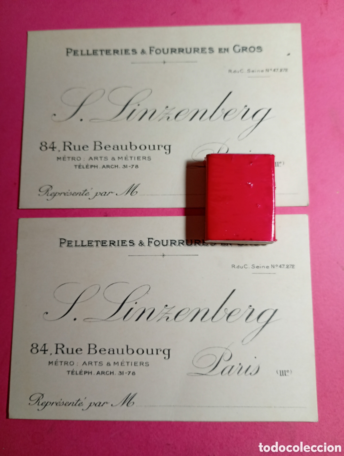 Folletos de turismo: PARIS TARJETA PRESENTACI&Oacute;N EN FRANC&Eacute;S PELLETERIES & FOURRURES EN GROS S. LINZENBERG