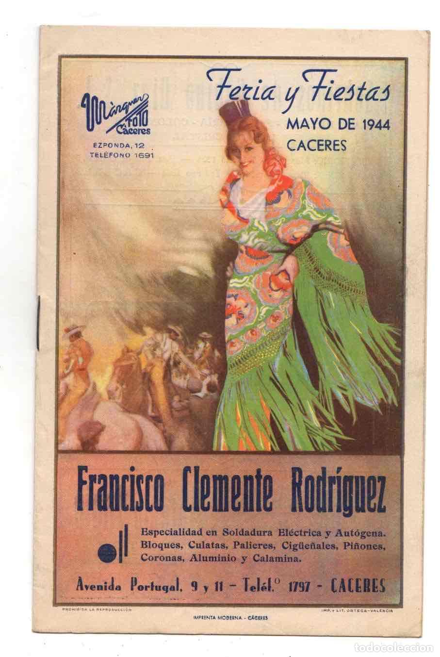 Folletos de turismo: PROGRAMA FERIA Y FIESTAS CACERES. MAYO DE 1944