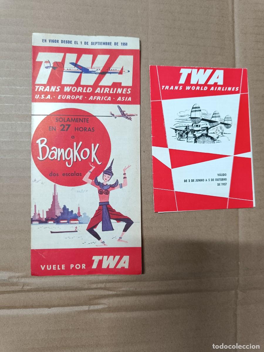 Folletos de turismo: LOTE 2 FOLLETOS TURISMO AEROLINEA, VUELE POR TWA. 1957 Y 1958. BANGKOK U.S.A AFRICA ASIA. AVION P22