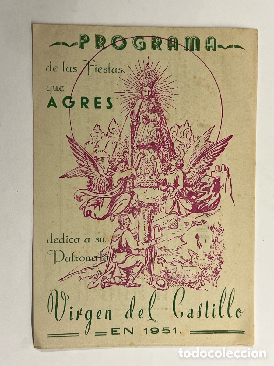 Folletos de turismo: AGRES (Alicante) Programa Solemnes Fiestas a su Patrona la Virgen del Castillo (a.1951)
