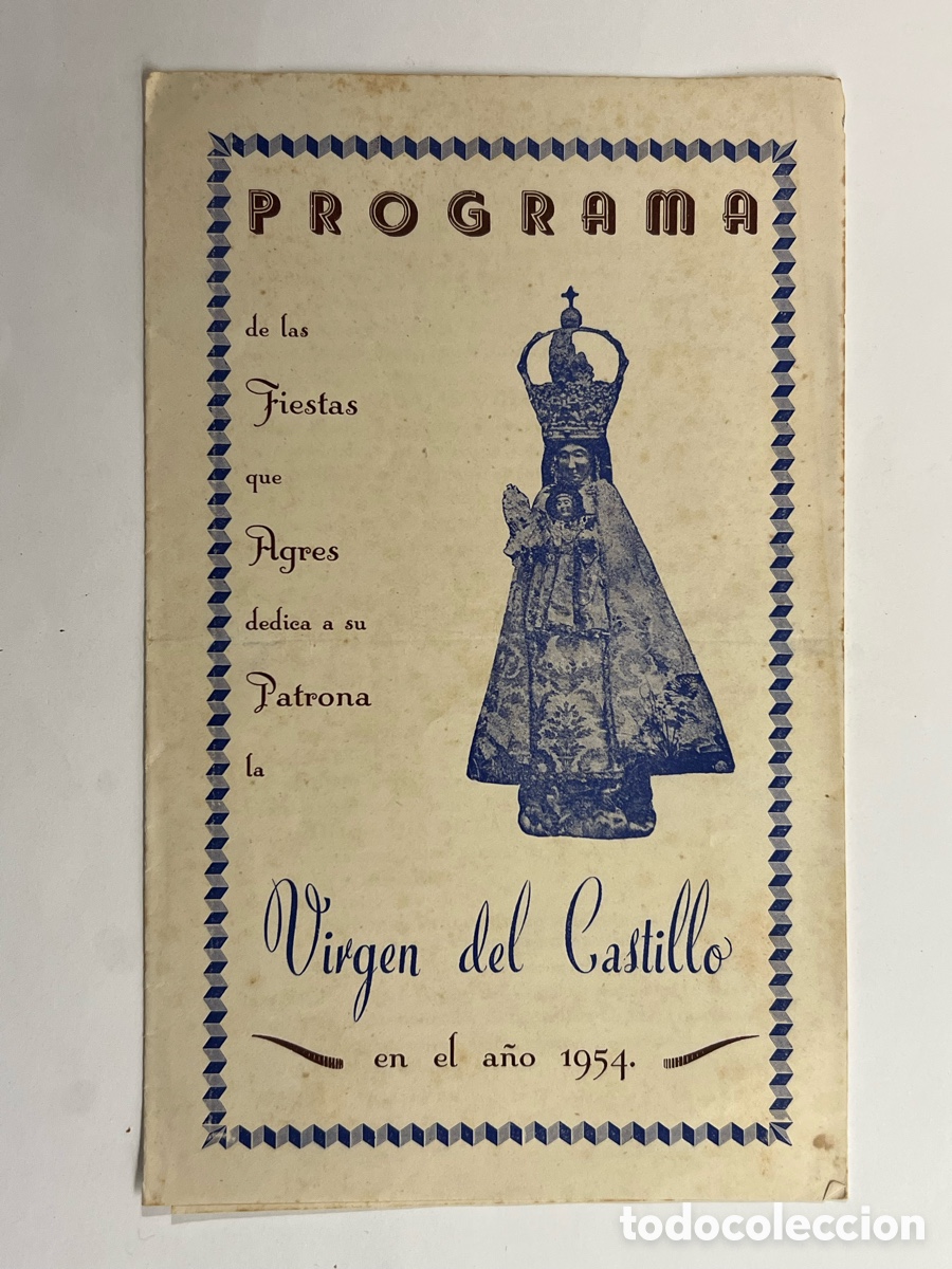 Brochures de tourisme: AGRES (Alicante) Programa Solemnes Fiestas a su Patrona la Virgen del Castillo (a.1954)