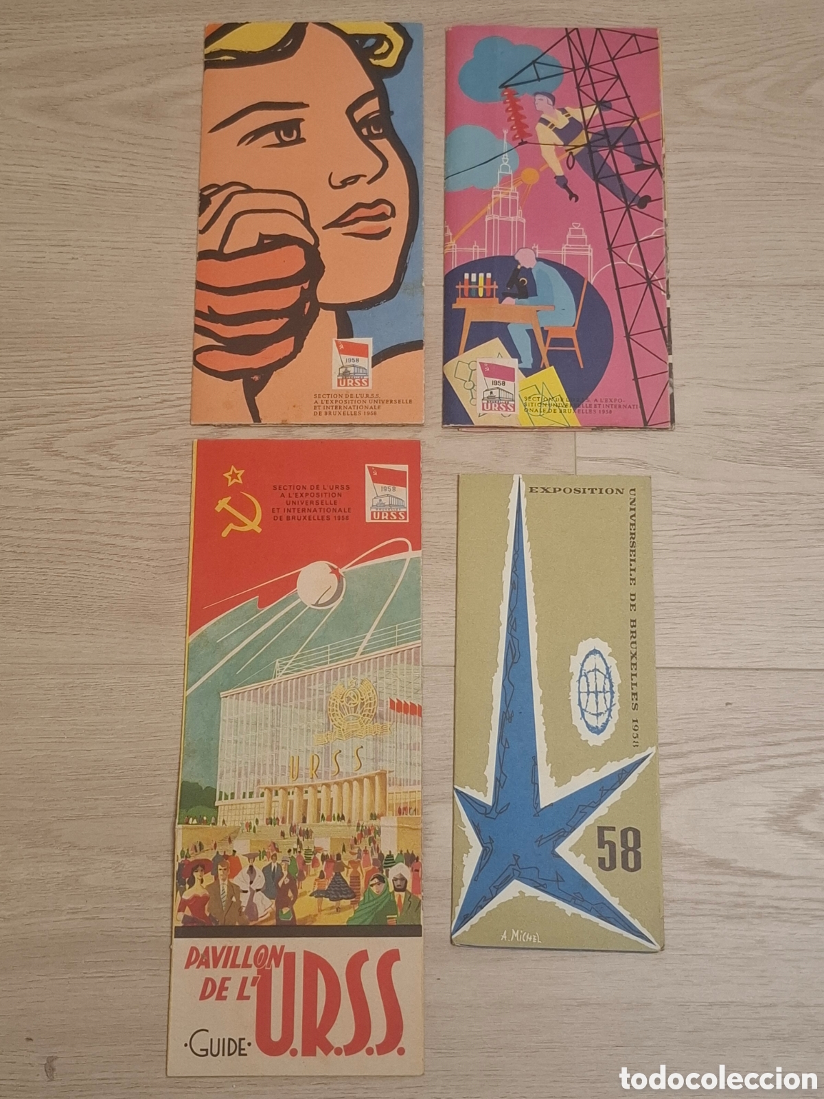 Folletos de turismo: Lote cuatro folletos Pabell&oacute;n de la U.R.S.S. Exposici&oacute;n Universal de Bruselas 1958 Uni&oacute;n Sovi&eacute;tica