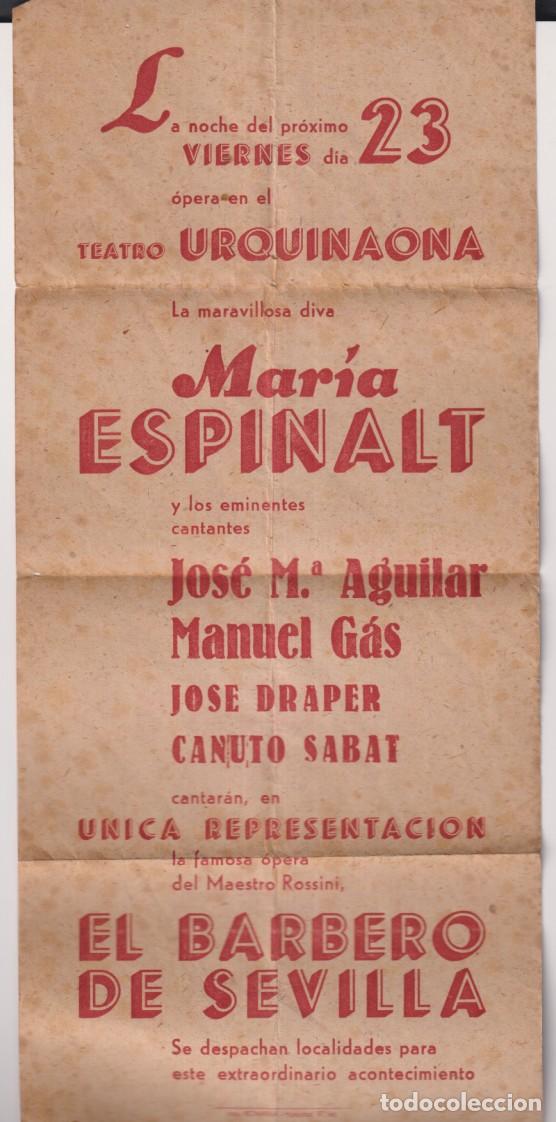 Folletos de turismo: Cartel o programa de mano (30x14) Teatro Urquinaona. Barcelona