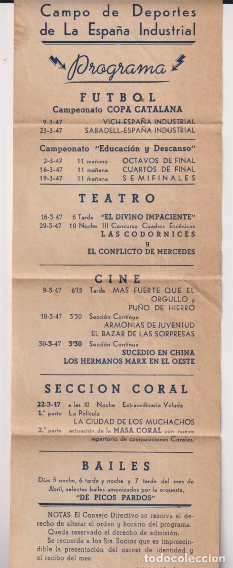 Folletos de turismo: Programa o c cartel de mano (32x11) Campo de deportes de la Espa&ntilde;a industrial. Futbol Campeonato de
