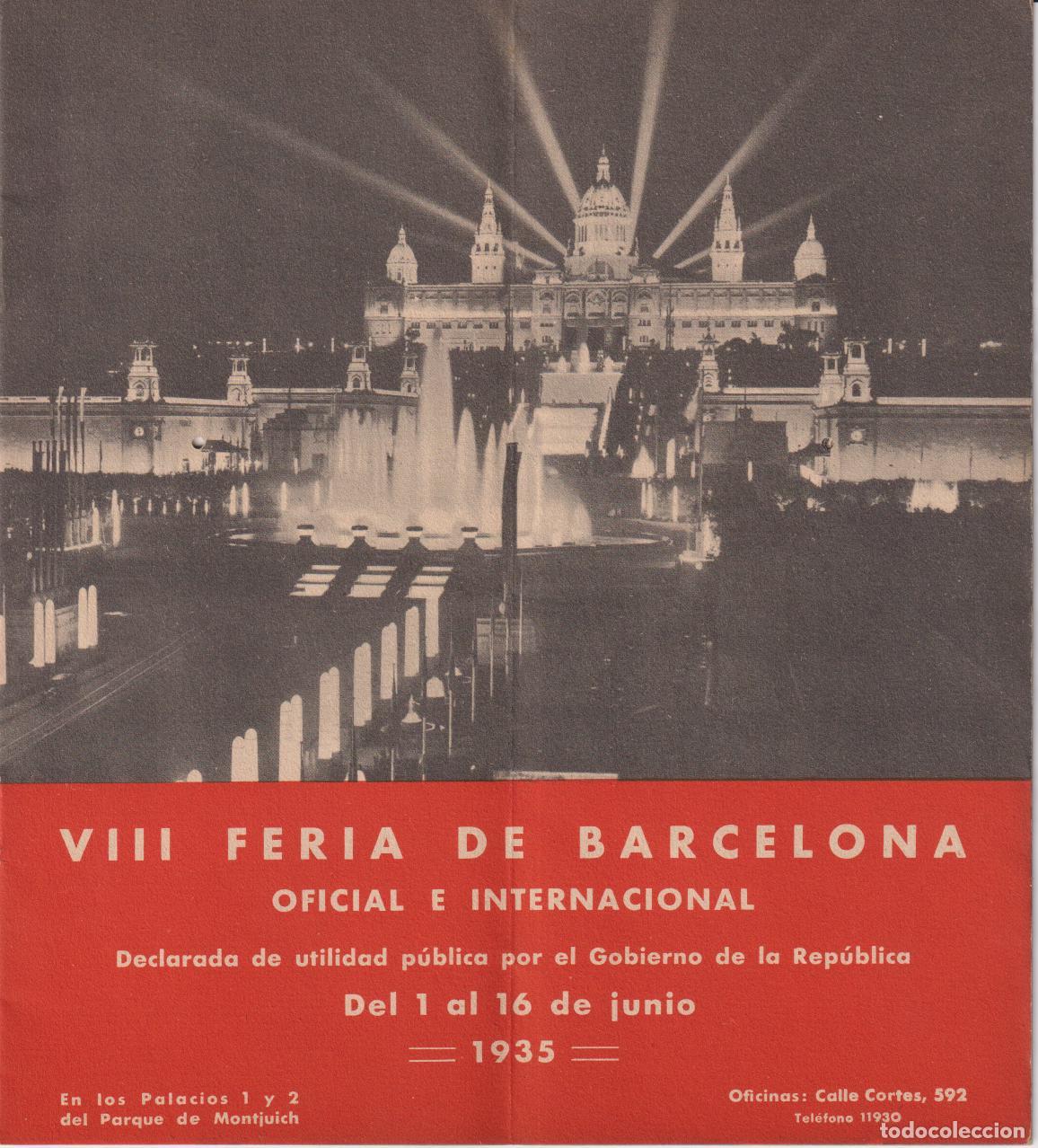 Folletos de turismo: FOLLETO PUBLICITARIO DE LA VIII FERIA DE BARCELONA, CELEBRADA EN 1935