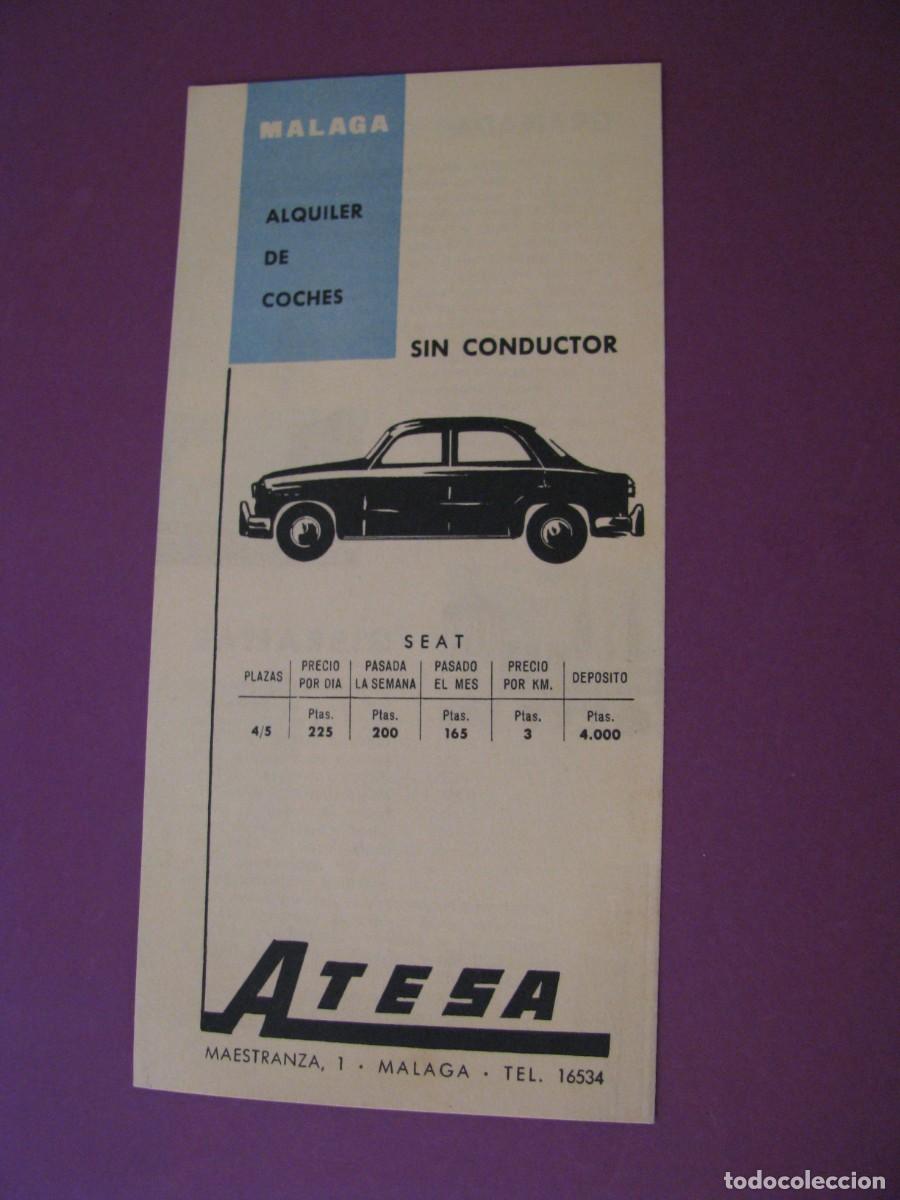Folletos de turismo: FOLLETO DE TURISMO. ATESA, MALAGA. ALQUILER DE COCHES, EXCURSIONES. A&Ntilde;OS 50