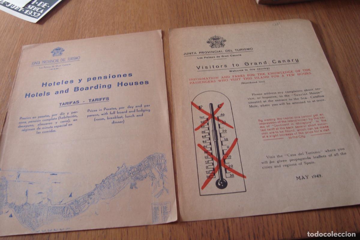 Folletos de turismo: DOS ANIGUOS DIPTICOS JUNTA PROVINCIAL TURISMO LAS PALMAS GRAN CANARIA 1949. HOTELES TARIFAS
