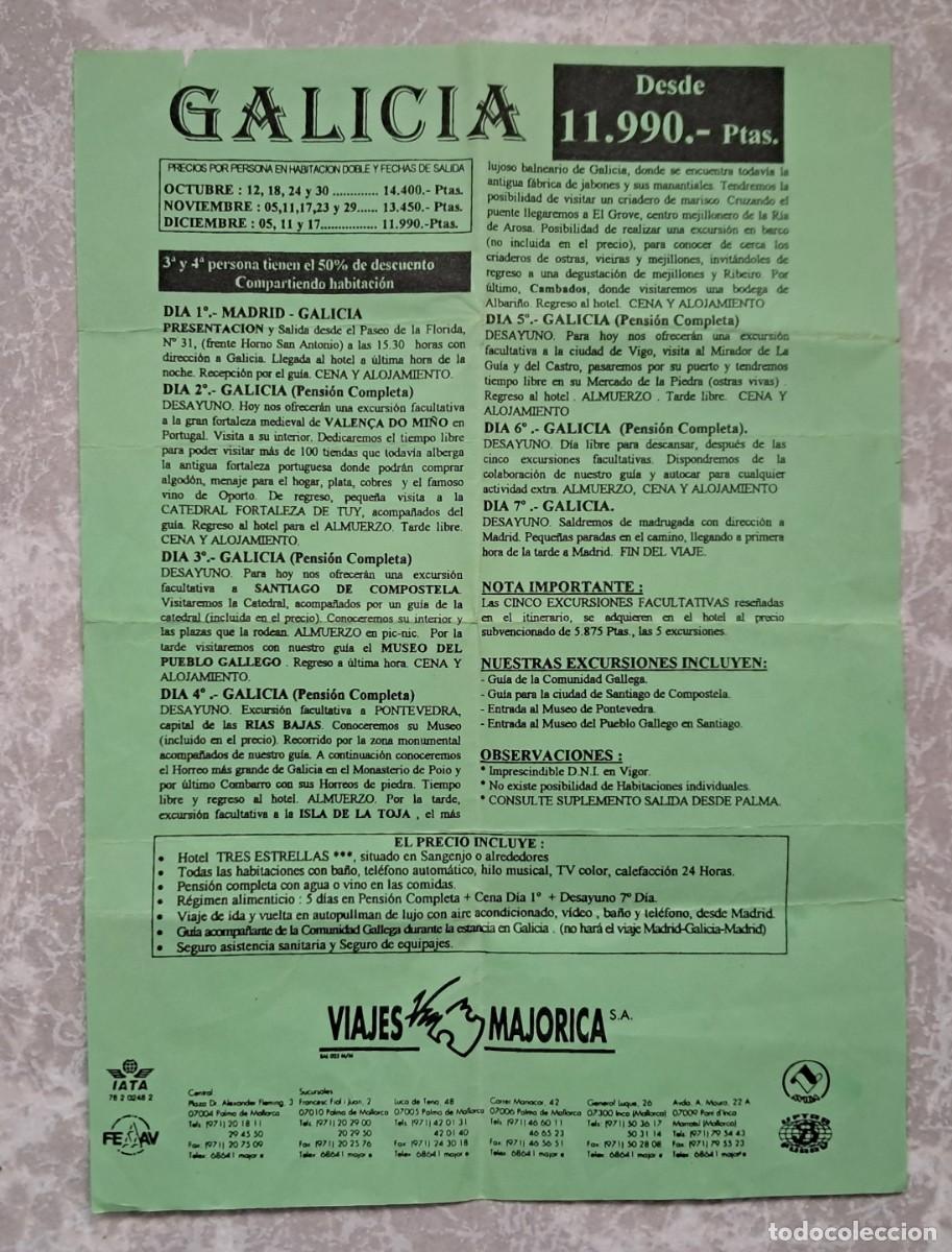 Folletos de turismo: folleto publicitario de viaje a Galicia, viajes Maj&oacute;rica, a&ntilde;os 90.