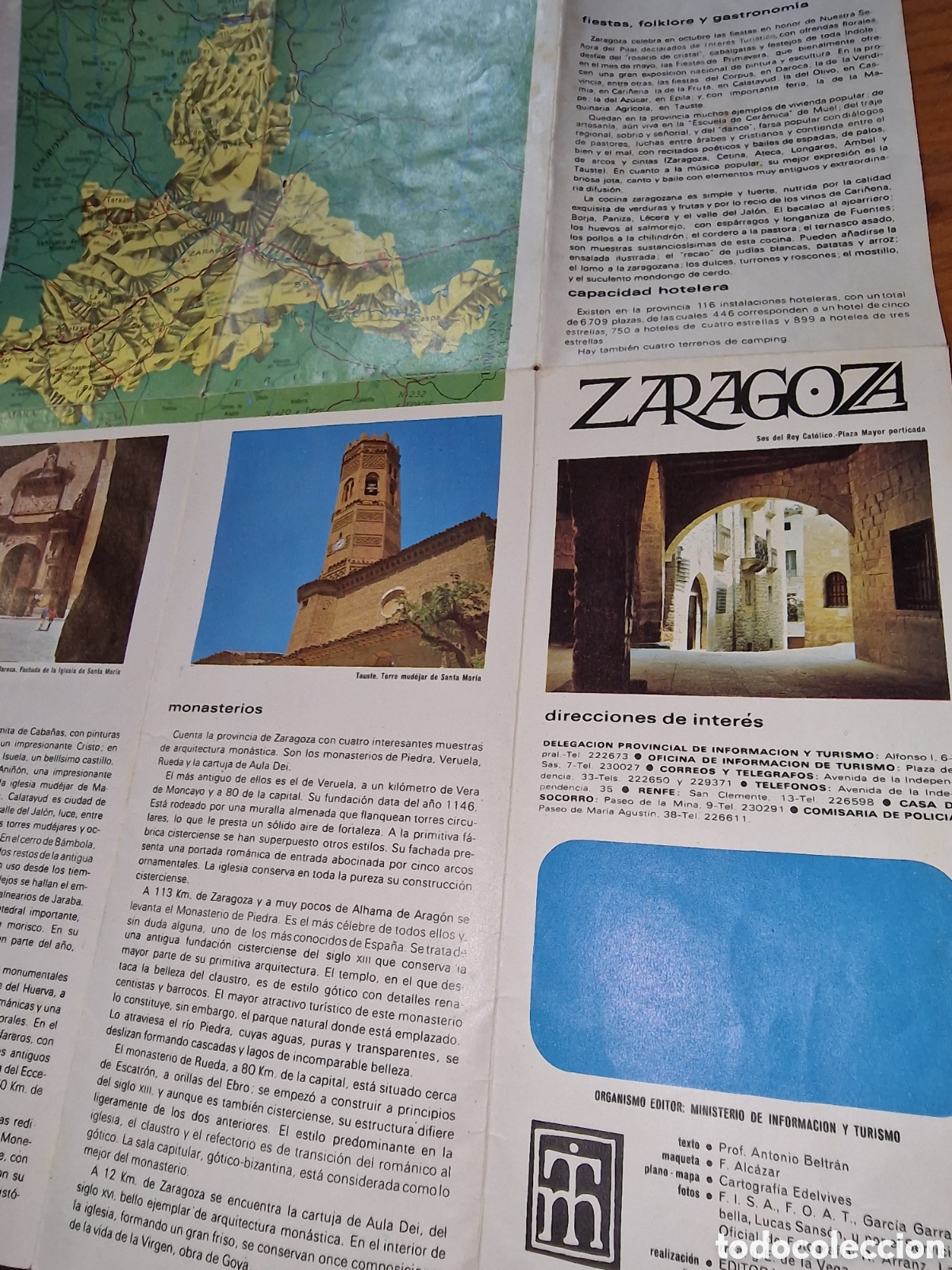 Folletos de turismo: Gu&iacute;a mapa de Zaragoza, informaci&oacute;n y turismo a&ntilde;o 1970