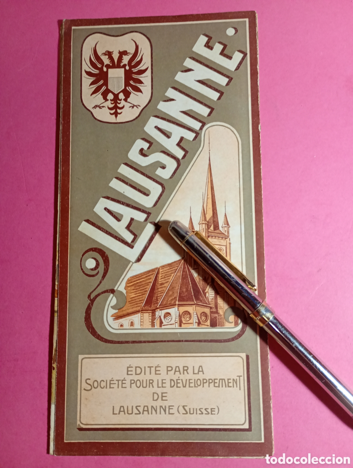 Folletos de turismo: LAUSANNE EDIT&Eacute; PAR LA SOCI&Eacute;T&Eacute; POUR LE DEVELOPPEMENT DE LAUSANNE 4 IDIOMAS GRAN DIBUJO LITO APAISADO