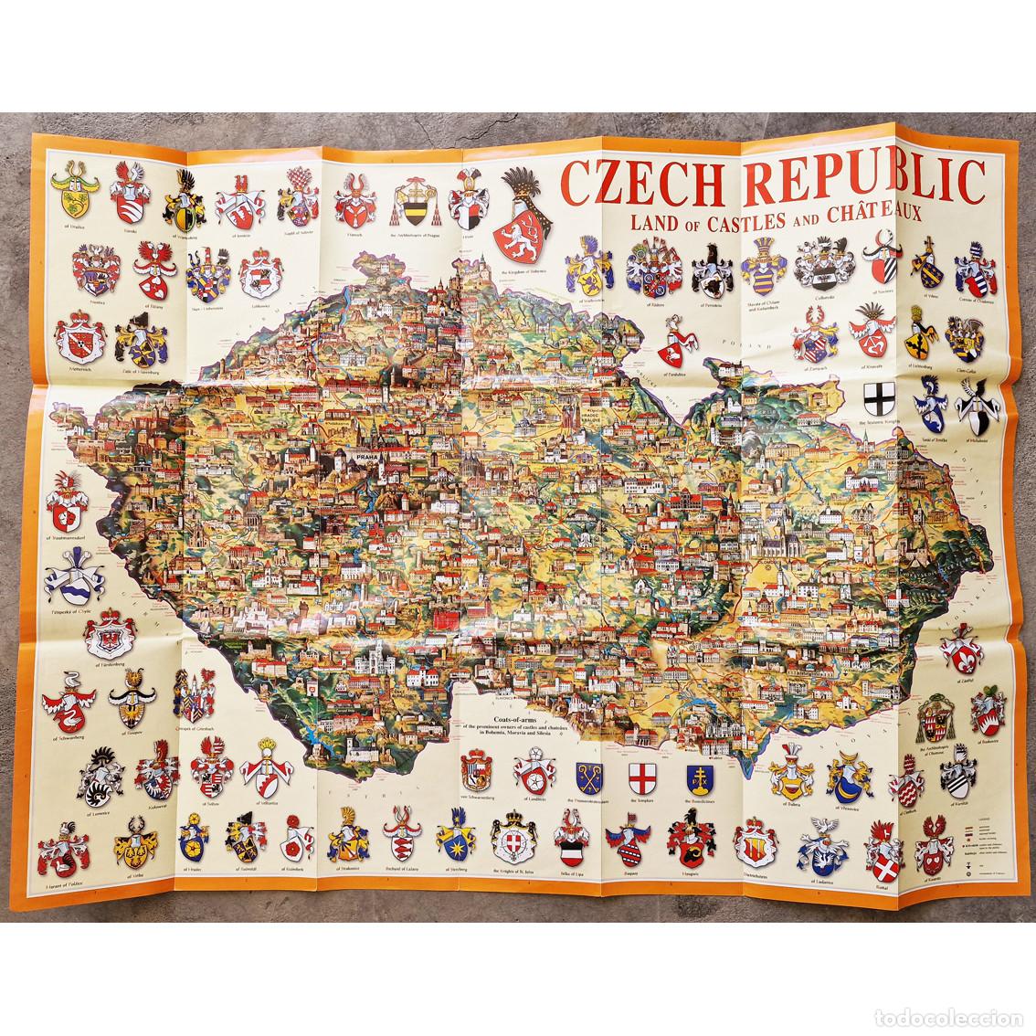 Folletos de turismo: Mapa CZECH REPUBLIC Castles and Ch&acirc;teaux. Escudos Her&aacute;ldica y Castillos. Gu&iacute;a GEOCLUB Ingl&eacute;s