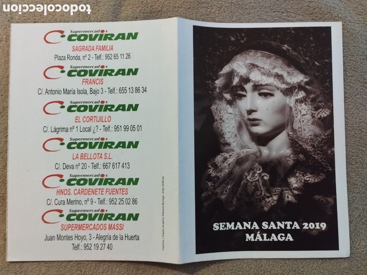 Brochures de tourisme: Programa / itinerario Semana Santa M&aacute;laga 2019. Mar&iacute;a Sant&iacute;sima de L&aacute;grimas y Favores.