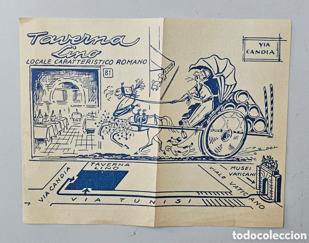 Folletos de turismo: PLANFLETO RISTORANTE TABERNA LINO Via Candia - Roma (Italia) Vintage Rare
