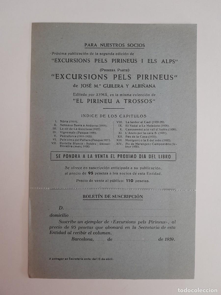 Folletos de turismo: PUBLICITAT PUBLICACI&Oacute; EXCURSIONS PELS PIRINEUS I ELS ALPS (BARCELONA, 1959)