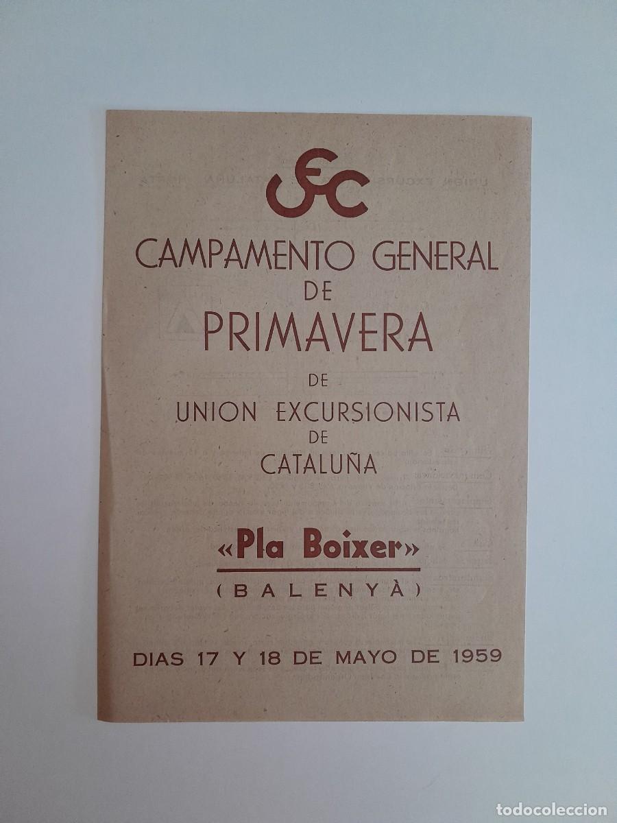 Folletos de turismo: PROGRAMA CAMPAMENTO GENERAL DE PRIMAVERA DE UNI&Oacute;N EXCURSIONISTA DE CATALU&Ntilde;A (BARCELONA, 1959)