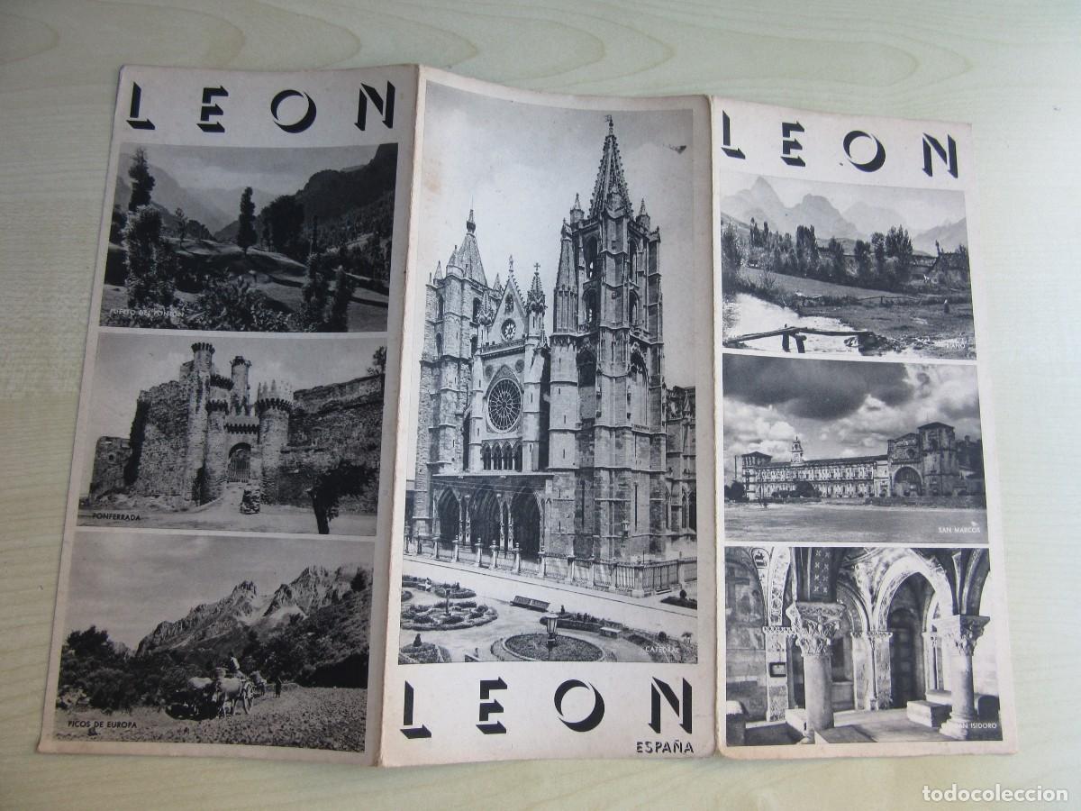 Folletos de turismo: Folleto Tur&iacute;stico de Le&oacute;n (tr&iacute;ptico) Editado por la Direcci&oacute;n General de Turismo hacia 1940