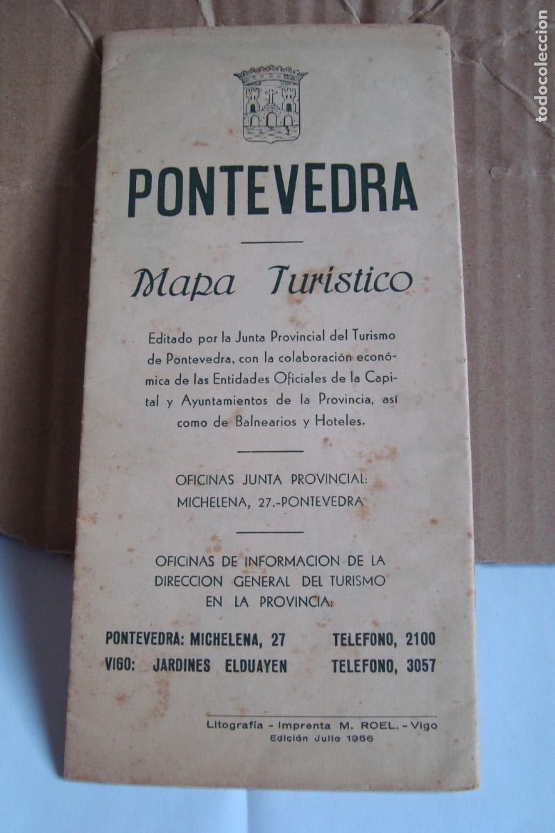 Folletos de turismo: ANTIGUO MAPA TURISTICO PONTEVEDRA. IMPRENTA ROEL VIGO 1956