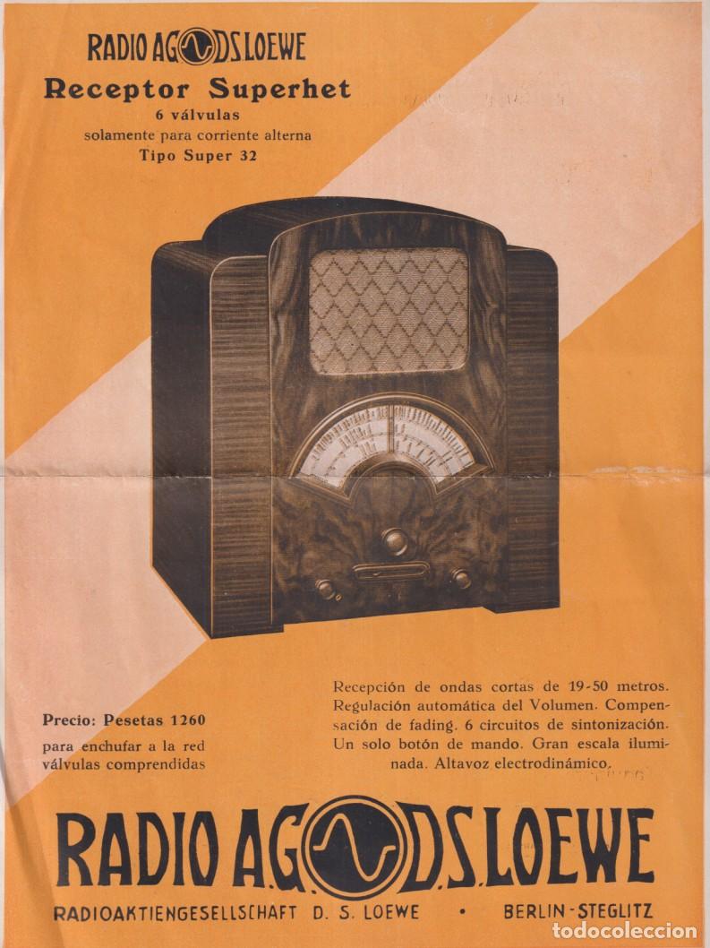 Folletos de turismo: Hoja Publicitaria (29x22 cm.) de receptor tipo 32. de 6 V&aacute;lvulas. Representantes para Espa&ntilde;a Vogel y