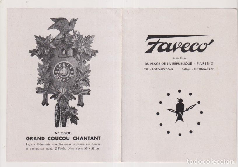 Folletos de turismo: Folleto Publicitario de Faveco. Relojes de Cuc&uacute;. Paris