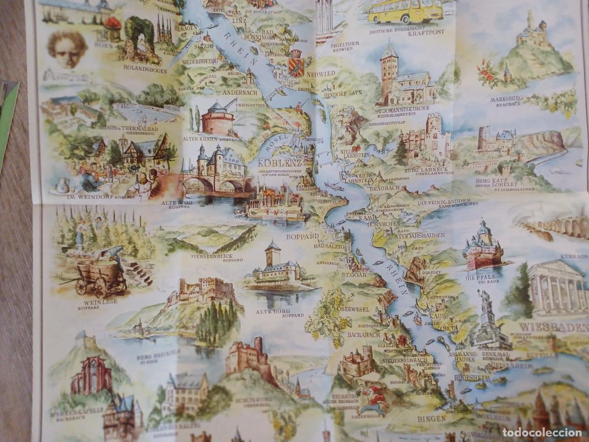 Folletos de turismo: antiguo desplegable turistico, le rhin romantischen, idioma aleman y frances, 1952, bonito dibujo