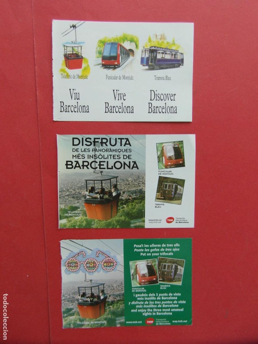 Folletos de turismo: REF: BCN100 - COL. BARCELONA - 3 PUBLICIDAD TRANVIA BLAU FUNICULAR Y TELEFERICO MONTJUICH -LEEINTER