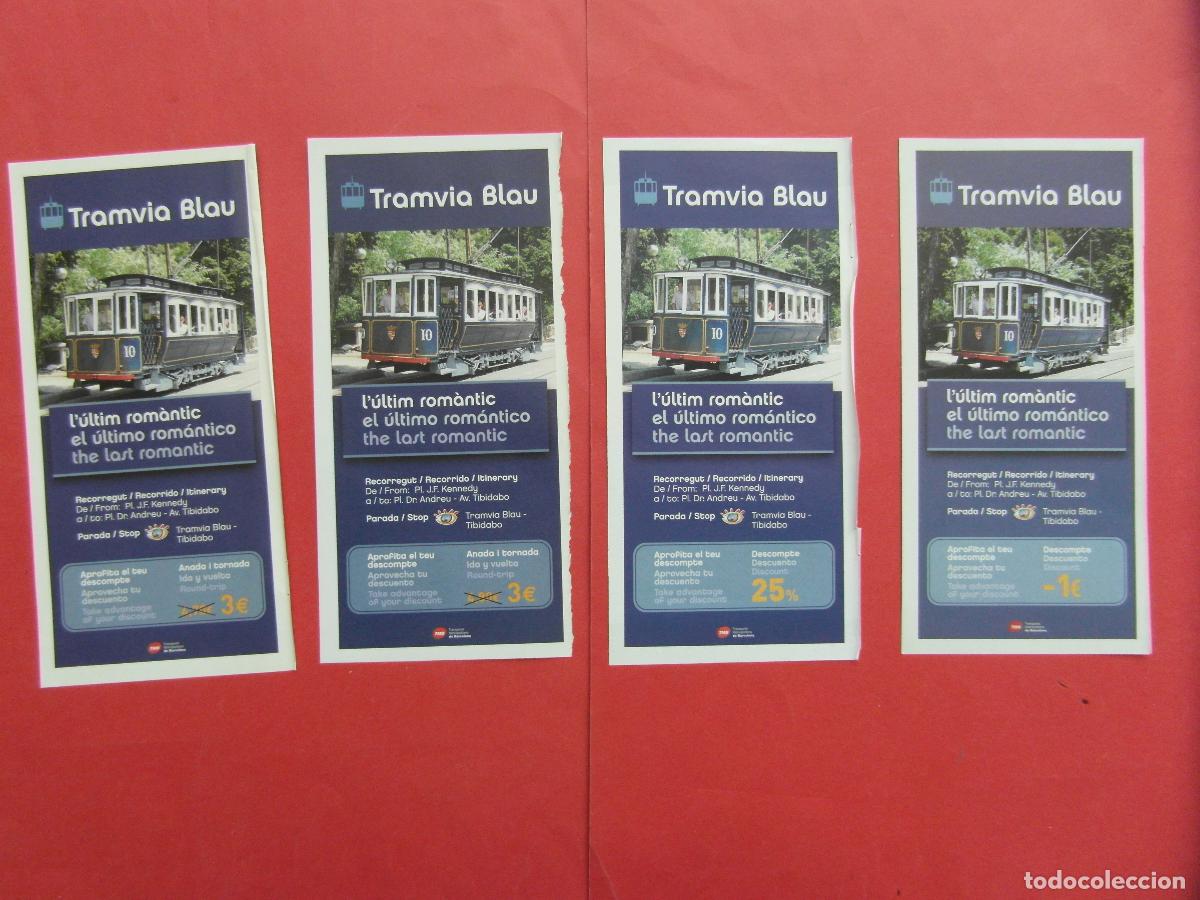 Folletos de turismo: REF: BCN100 - COL. BARCELONA - 4 VALE DESCUENTO DIFERENTES A&Ntilde;OS TRANVIA BLAU AZUL TIBIDABO -LEE