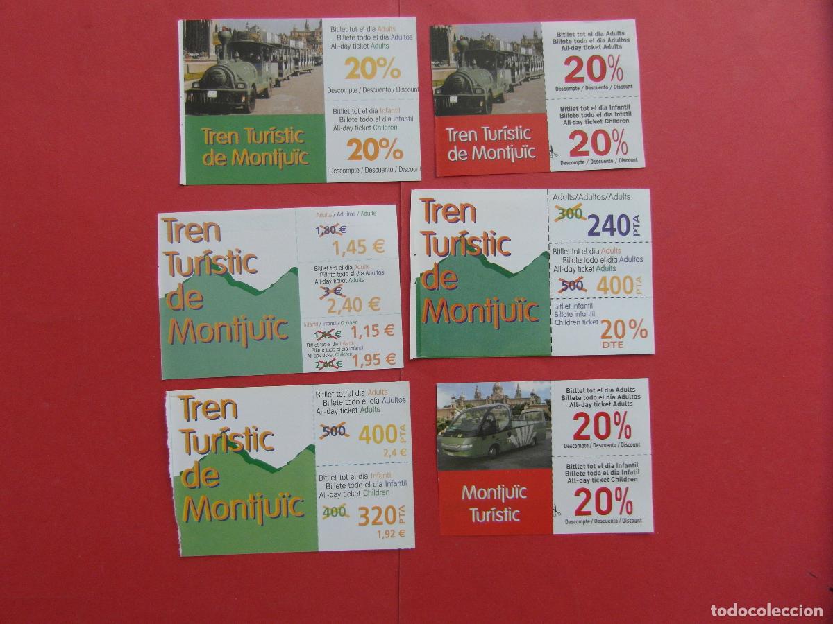 Folletos de turismo: REF: BCN100 - COL. BARCELONA 6 VALE DESCUENTO DIFERENTES A&Ntilde;OS TREN TURISTICO MONTJUICHBARCELONA -LEE