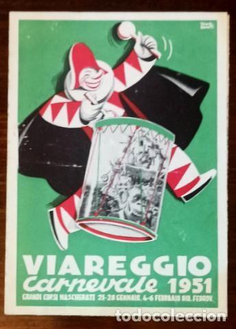 Folletos de turismo: Folleto Programa Carnaval de Viareggio 1951. Ilustrado por Uberto Bonetti. Desplegable. Vintage.