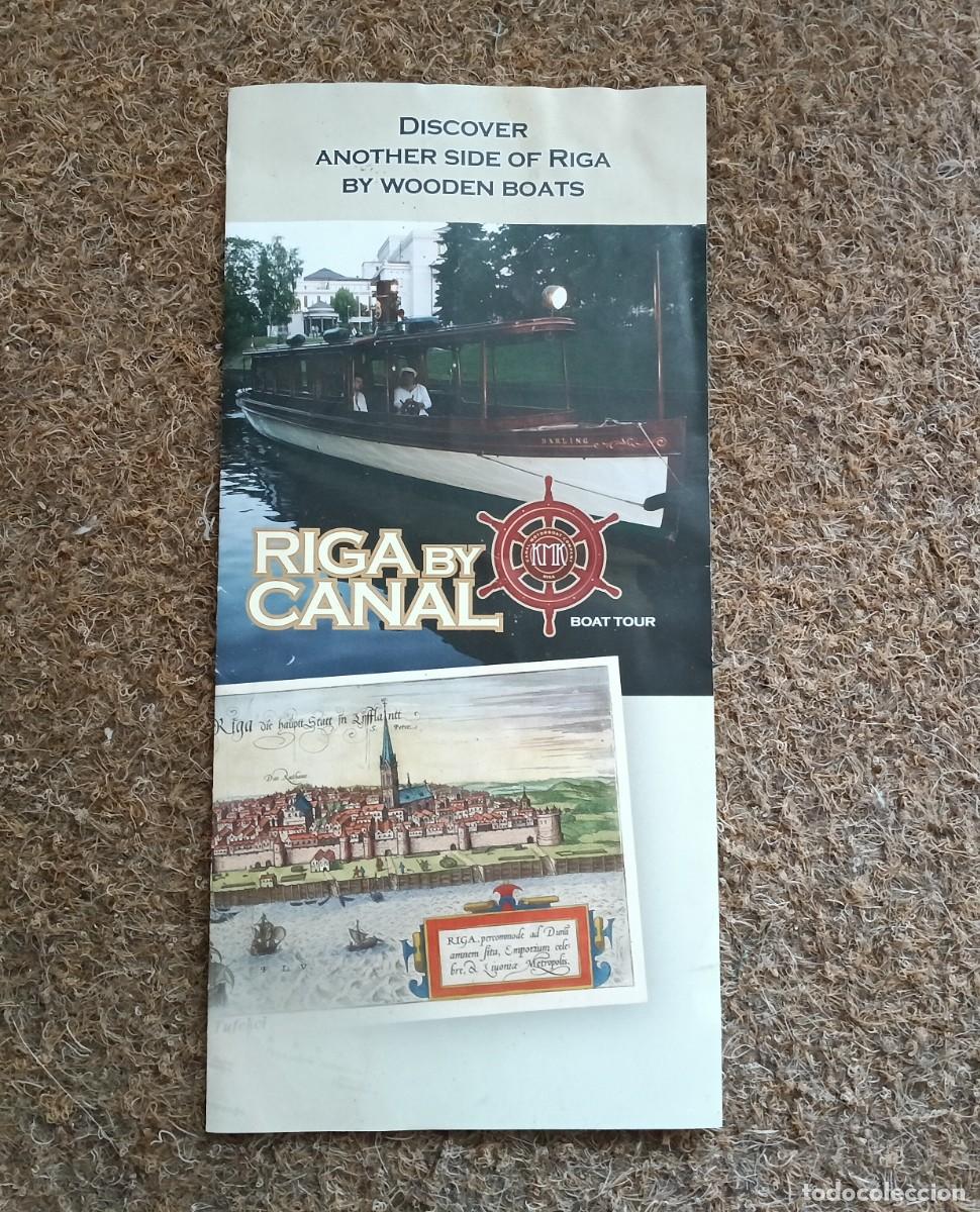 Folletos de turismo: Folleto de turismo. Canal de Riga. Letonia. Billete para la barcaza