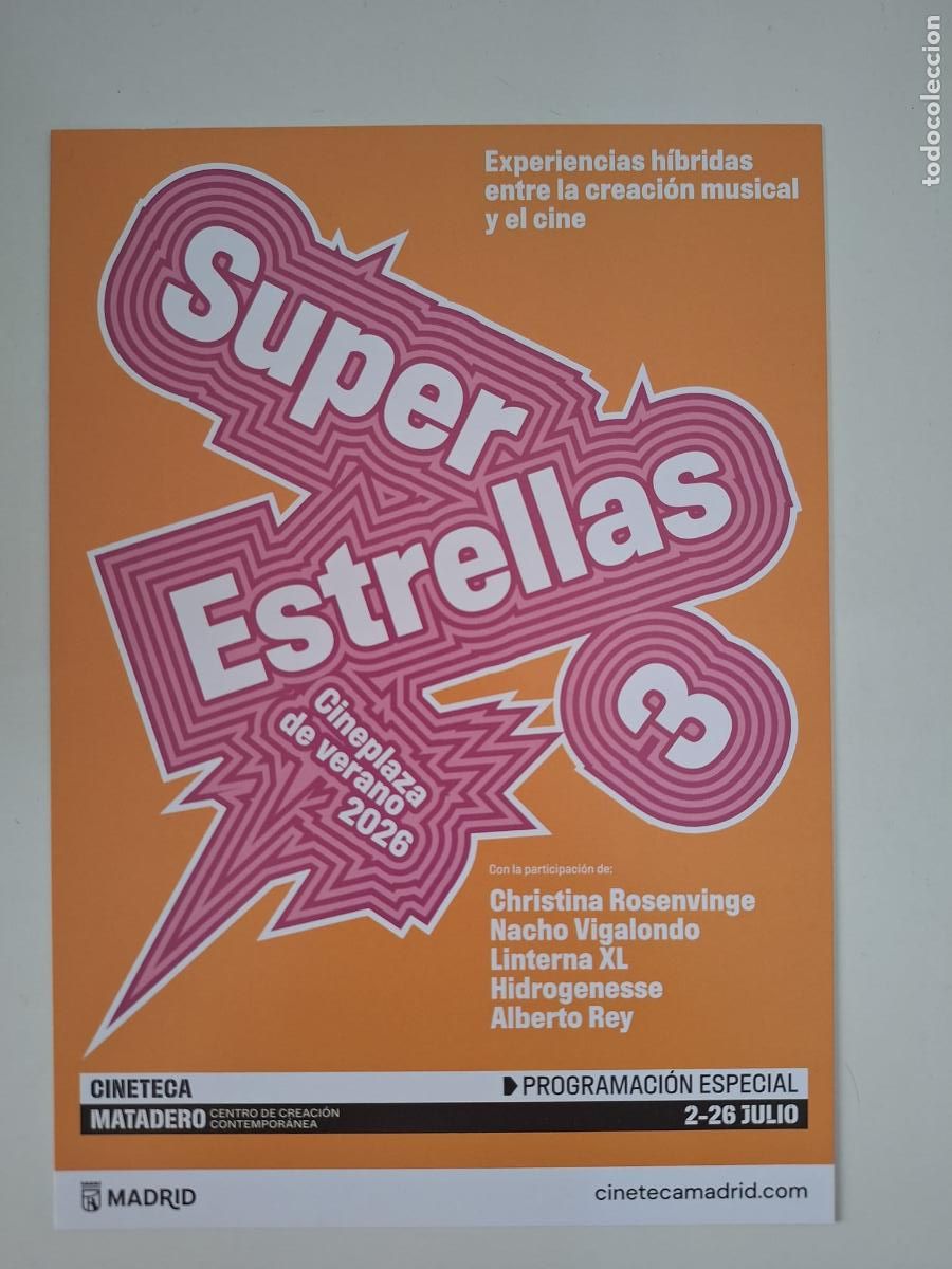 Brochures de tourisme: Hoja volandera Super Estrellas 3 Cineplaza de verano 2026 Cineteca Matadero Madrid Cine M&uacute;sica