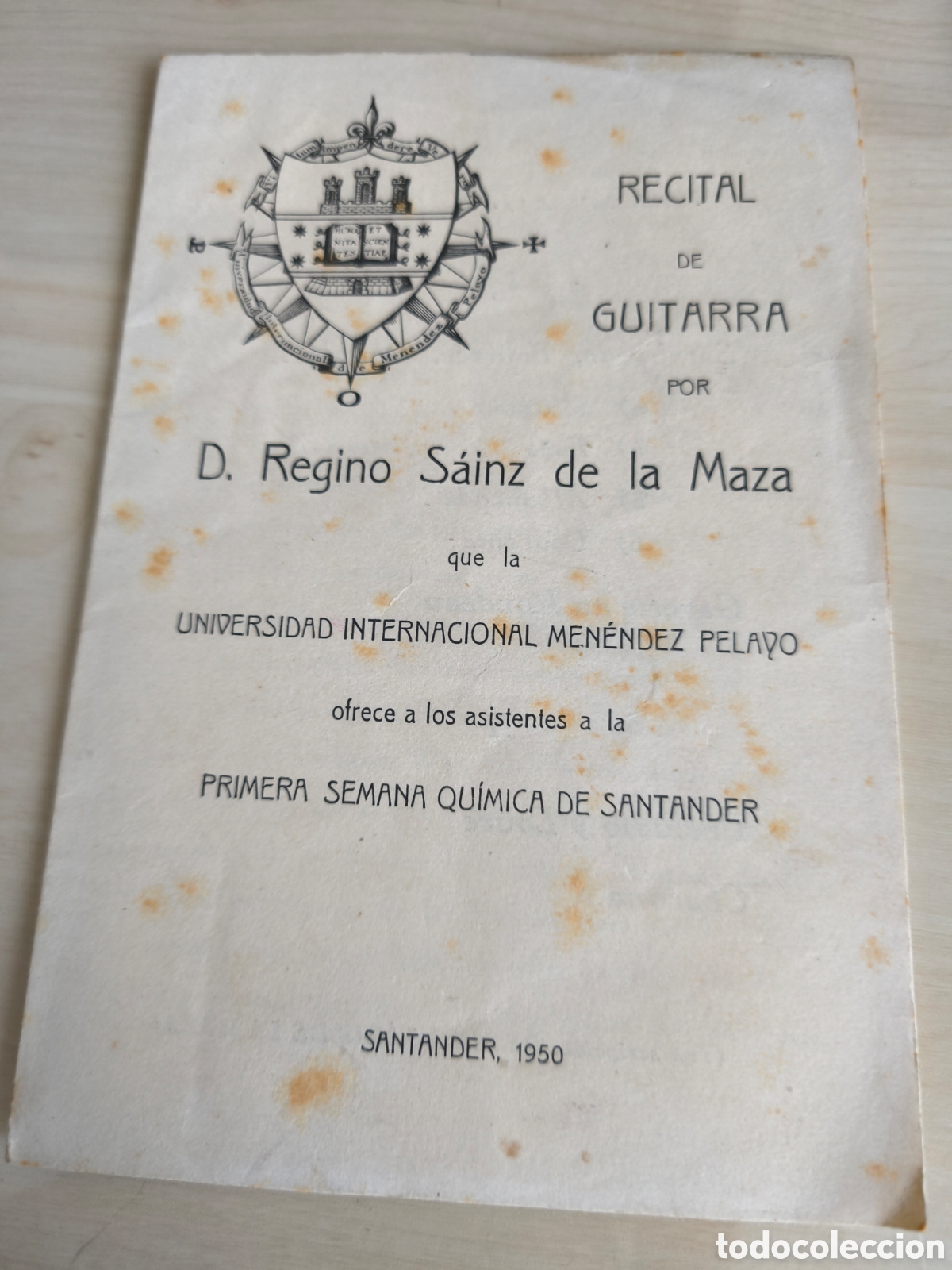 Folhetos de turismo: Programa recital de guitarra por Regino Sainz de la Maza. 1950
